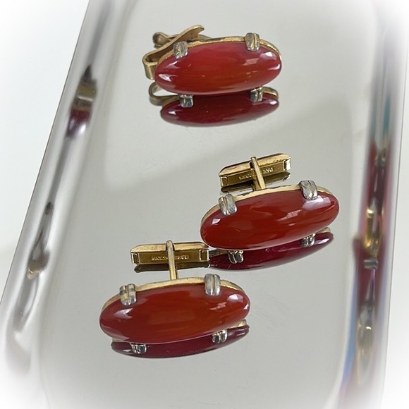 💕How I love this Beautiful Vintage Red Carnelian Cufflinks & Tie Clip Set💕 - Picture 2 of 9